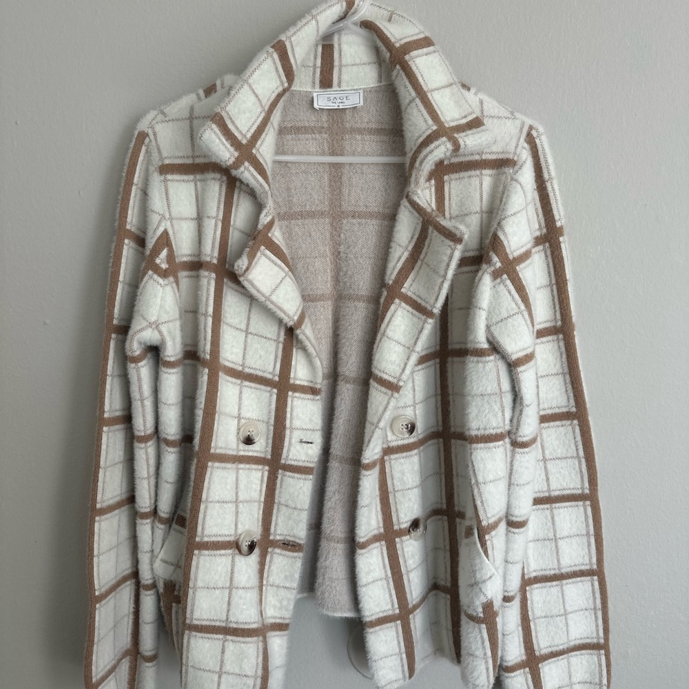 Sage The Label Brown and Cream Plaid Coat